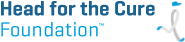 Logo for Head for the Cure Foundation, featuring a text mark and a running man made out of a gray ribbon